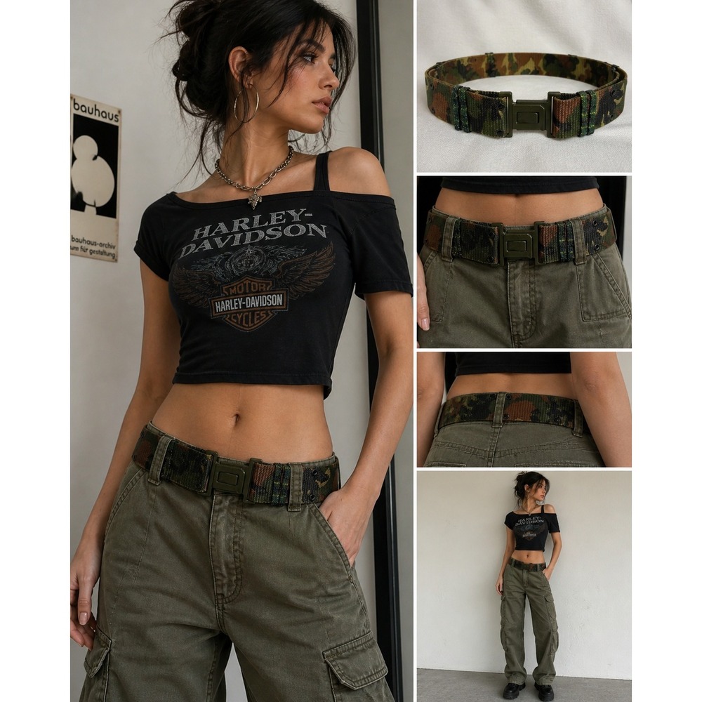 Y2K‎ Camo Statement Belt Wide Adjustable Grunge Streetwear Military Web